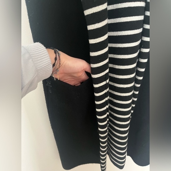 Anthropologie MOTH black and white Stripe Pop Print Long Cardigan Vest Duster - Picture 7 of 11